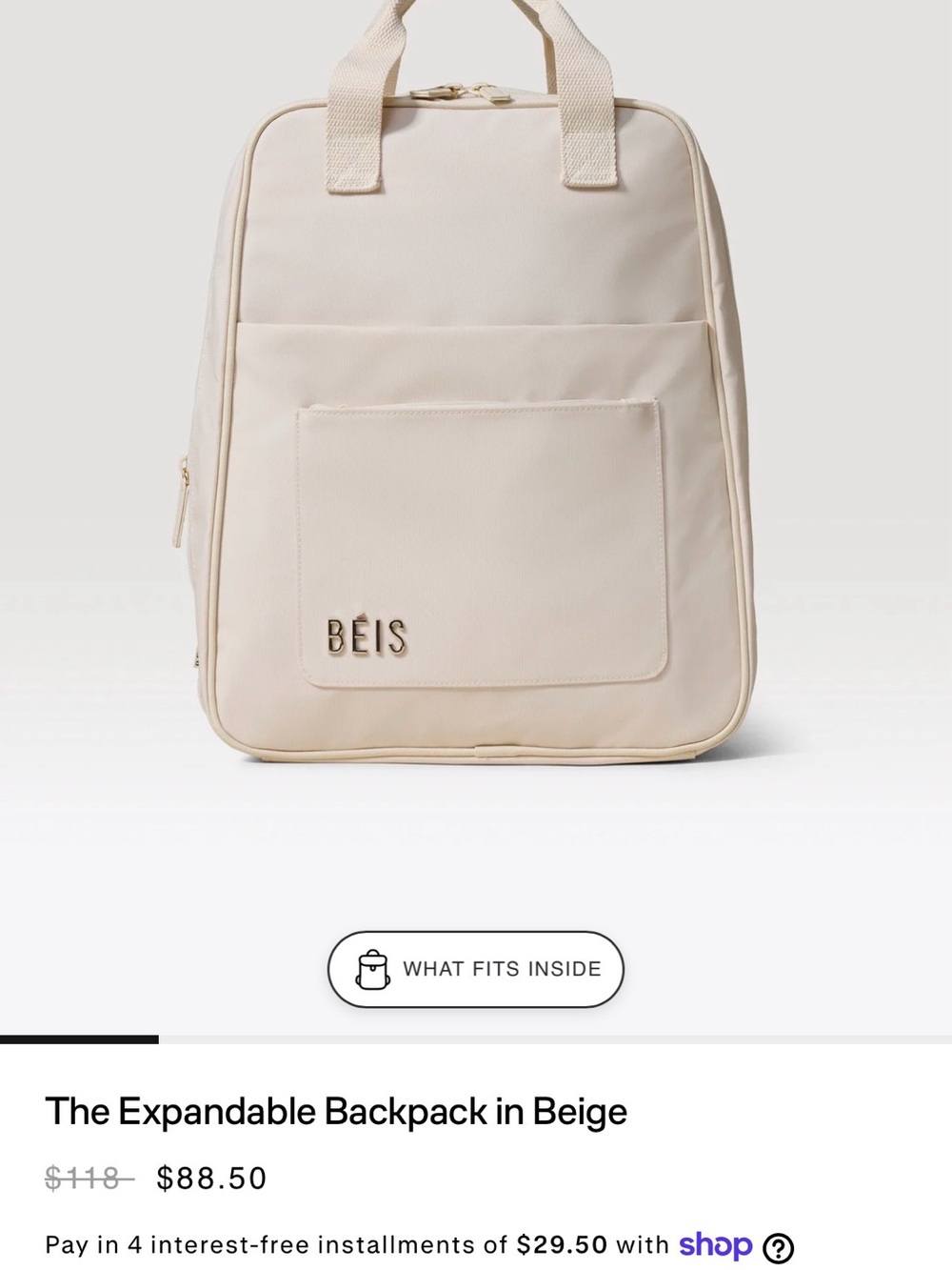 BÉIS Expandable Backpack Beige Travel